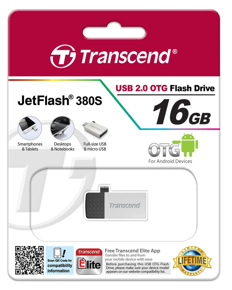 MINI CLE MICRO USB + USB 16GO OTG TRANSCEND ARGENT clef ordi tablette smartphone - Photo 1/1