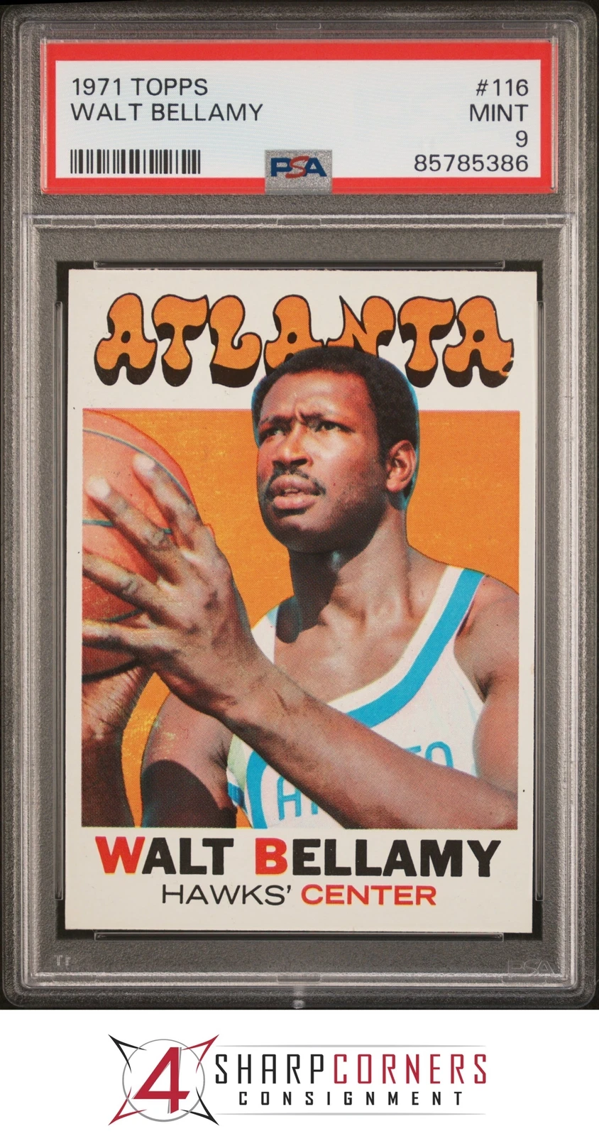 1971 TOPPS #116 WALT BELLAMY HAWKS HOF PSA 9