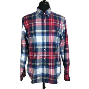 Tailored By J Crew Summer Plaid Shirt Mens Large Red Blue Lightweight Cotton - Picture 1 of 10