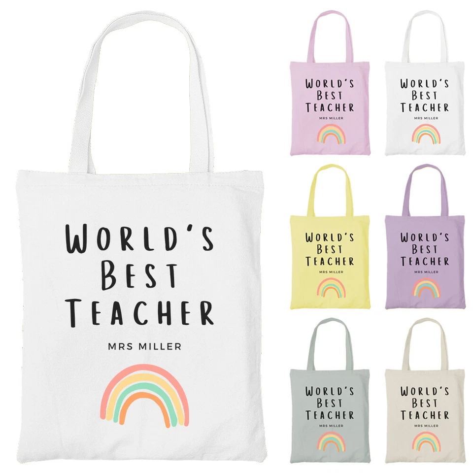 Personalised Worlds Best Teacher Tote Bag Any Name Thank You Shopper Gift TY2 - Image 1 of 1