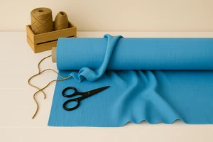 French Sky Blue Linen-Cotton Fabric by the Yard – Linen for Sewing & Home Décor - Picture 1 of 10