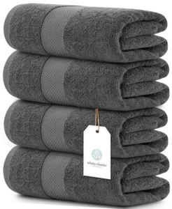 White Classic Luxury Bath Towels - Cotton Hotel spa Towel 27x54 4-Pack Grey - Picture 1 of 6