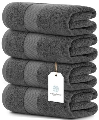 White Classic Luxury Bath Towels - Cotton Hotel spa Towel 27x54  4-Pack Grey - Image 1 of 4