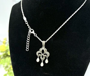 Vintage Judith Jack Sterling Silver 925 Marcasite Pendant Necklace 16 - 18” Long - Picture 1 of 14