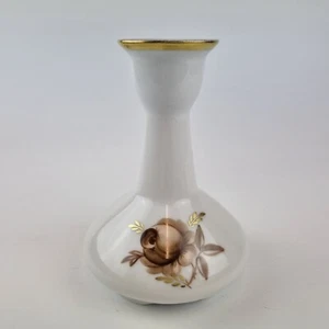 Royal Copenhagen Brown Rose Porcelain Candlestick 13cm High - Picture 1 of 12