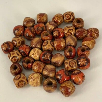 Mixed Tribal Pattern Wood Beads 100X Wooden Macrame Pony Dreadlock Bead 12mm - Image 1 of 4