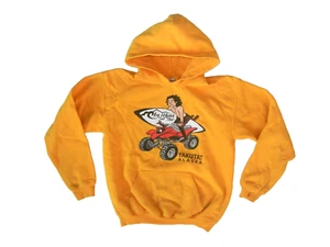 YAKUTAT ALASKA Yellow Warm ICY WAVES SURF SHOP HOODIE Beach Sweatshirt YOUTH M/L - Picture 1 of 5