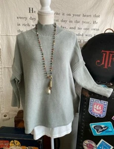 MarlaWynne Sage Green SoftKNIT Turtleneck Poncho Sweater XS New - Picture 1 of 5