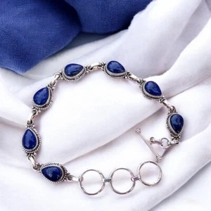 Pulsera de lapislázuli natural 925 plata piedras preciosas pulsera joyería distintiva mamá - Imagen 1 de 8