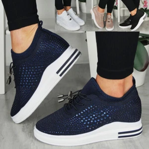 Sock Wedge Shoes Trainers Womens Sneakers Ladies Slip On Lace Up Comfy Pump - Picture 1 of 33