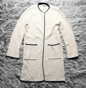 ZARA KNIT WOMEN'S OFF WHITE BLACK TRIM LONG SLEEVE POCKETS CARDIGAN SIZE S - Picture 1 of 9