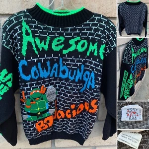 Vintage Teenage Mutant Ninja Turtles Acryl Strick Pullover Jugend M Erwachsene XS S - Bild 1 von 24
