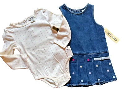 Jersey de mezclilla CHEROKEE con top de manga larga 2 piezas a lunares 18 meses infantil niña nuevo con etiquetas Foto 1 de 4