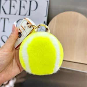 Lindo Llavero Tenis Piel Conejo/Rex Real Pompón Pelota Bolso Cartera Coche Teléfono Colgante - Imagen 1 de 6