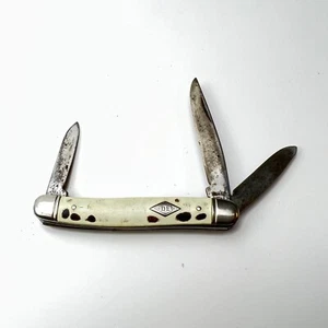 VINTAGE IMPERIAL USA DE DIAMOND WHITE STOCKMAN 3 BLADE POCKET KNIFE - Picture 1 of 4