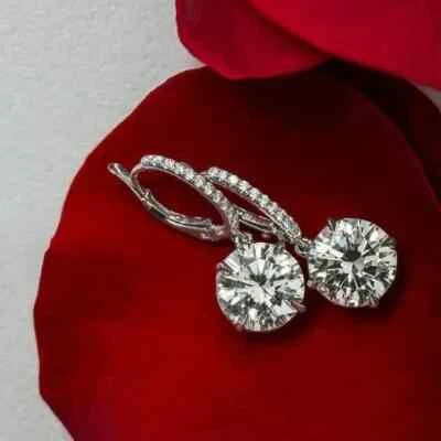 Moissanite Drop/Dangle Lever Back Earrings Round Cut 3. CT 14K White Gold VVS1 - Image 1 of 3