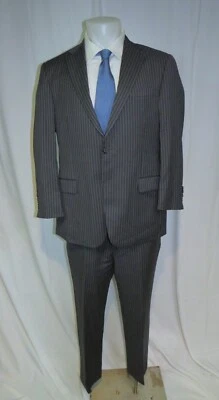 Hickey Freeman Milburn Recent Charcoal Bold Gangster Stripes Two Button Suit 42R - Image 1 of 4