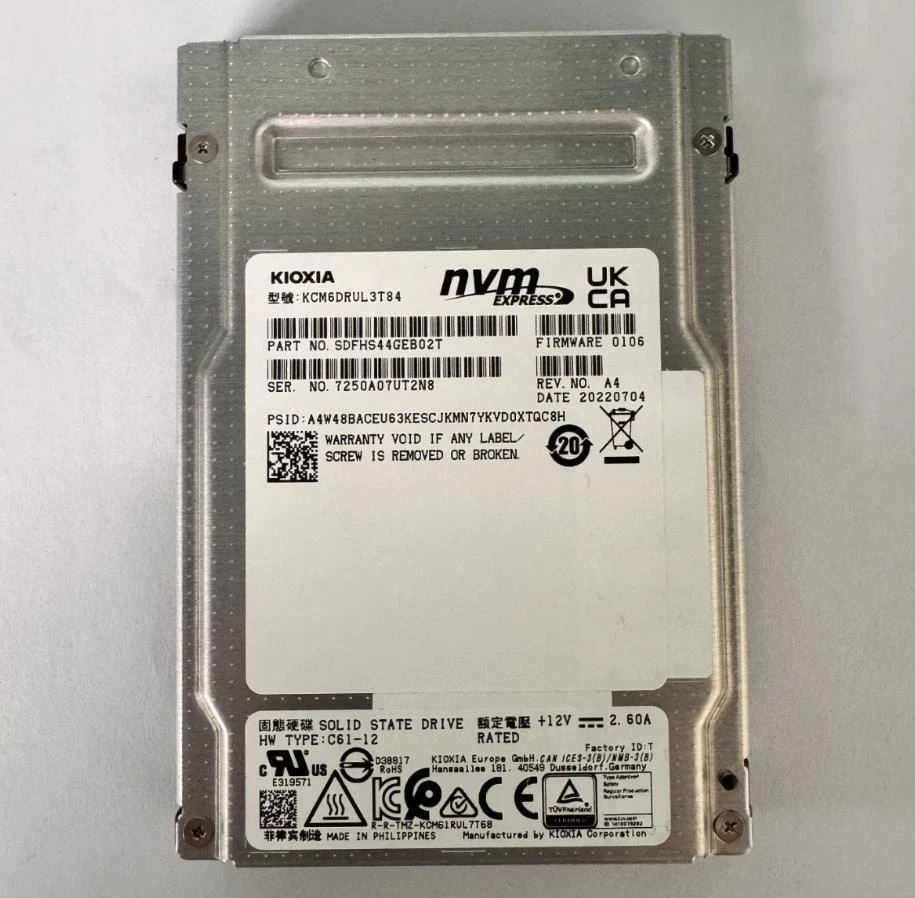 KIOXIA CM6 3.84TB SSD U.2 2.5" NVME PCIE 4.0 Solid State Drive KCM6DRUL3T84 - Image 1 of 1