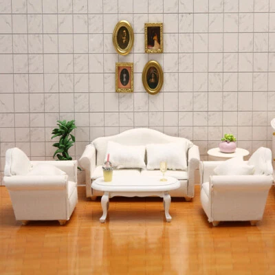 1:12 Scale Dollhouse Miniature White Sofa with Pillow Living Room Bar Furniture - Image 1 of 4
