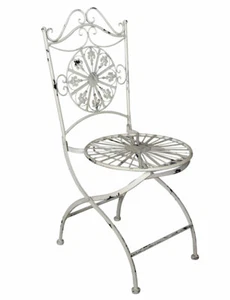 Antiguo Silla Blanco de Hierro Jardín Plegable Casa Campo Cocina Metal - Imagen 1 de 7