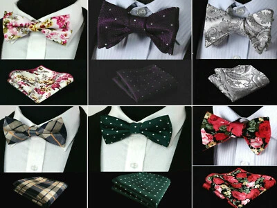 Bow Tie  Pre Tied Cotton Silk Adjustable Paisley Tartan Polka Dot plain Black UK - Image 1 of 3