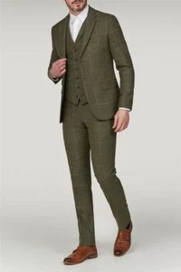 Traje de hombre a cuadros verde tweed espiga vintage a cuadros graduación novio esmoquin boda - Imagen 1 de 10