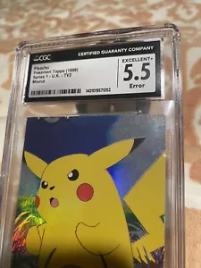 ERROR CGC 5.5 POKEMON TOPPS PIKACHU #TV2 HOLO SILVER FOIL SERIES 1 MISCUT CARD - Picture 1 of 3