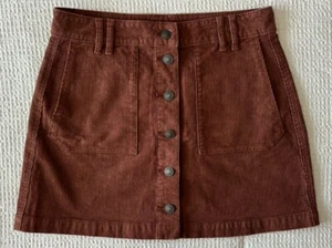 American Eagle Damen 4 Cord Minirock braun Knopf Super Stretch neu ohne Etikett - Bild 1 von 11