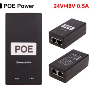 24W/48V 0.5A Desktop POE Power Injector Ethernet Adapter CCTV Power Supply - Afbeelding 1 van 8