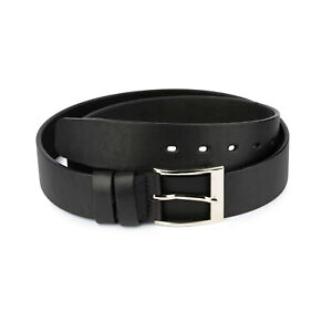 Men's Full Grain Leather Belt Black For Jeans With Buckle Casual Fashion