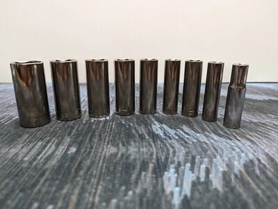 NOS VINTAGE CRAFTSMAN 3/8 DRIVE SAE DEEP WELL 9pc SOCKET SET G SERIES 6pt USA - Image 1 of 4