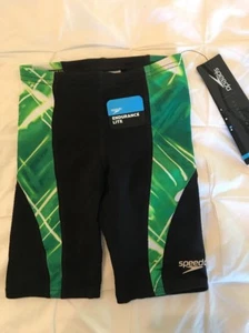 New Speedo Boy's Solar Strobe Jammer Swimsuit 22 Endurance Lite Black/Green $44 - Picture 1 of 8
