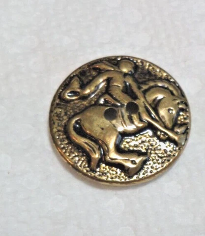 Vintage Antique Metal Picture Button BRONCO RIDING 7/8" Cover