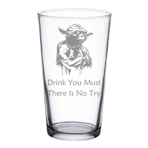 Personalised Star Wars Style Yoda Beer Pint Glass Perfect Birthday Gift - Picture 1 of 1