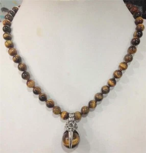 8/10MM GENUINE YELLOW TIGERS EYE GEMSTONE ROUND BEADS PENDANT NECKLACES 16-33" - Picture 1 of 5