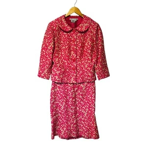 Maggy London Linen Floral Pink Two Piece Skirt Suit Size 8 - Picture 1 of 9