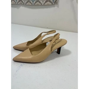 Vince Camuto Leather Slingback Pointed Toe Kitten Heels Nude Beige Size 8.5 - Picture 1 of 7