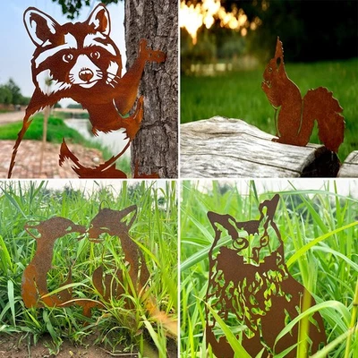 Garden Patio Decor Corten Steel Metal Animals Ornament Gift for Garden Backyard - Image 1 of 4
