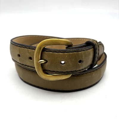 Vintage 70s Fife & Drum by Paris Olive Aniline Steerhide Leather Dress Belt 32 - Image 1 of 4