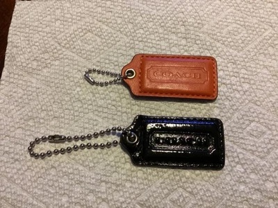 COACH Orange  & Black Patent Leather Nickel Fob Bag Charm Keychain Hang Tag - Image 1 of 4