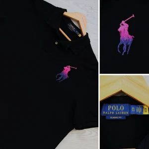 Polo Ralph Lauren Men's XL Black Polo Shirt BIG PONY Neon Logo Preppy Modern - Picture 1 of 6