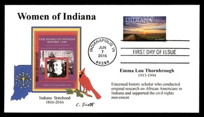 Mayfairstamps US FDC 2016 Indiana statehood and Emma Lou Thornbrough C. Scott Fi - Image 1 of 2