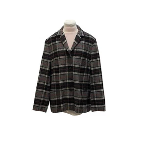 Vintage EVAN PICONE Gray Plaid Wool Blend Elbow Patch Blazer 14 Academia Preppy - Picture 1 of 6