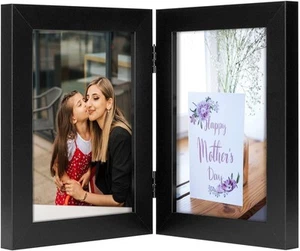5x7 Double Picture Frame Hinged Photo Frames Two Folding Desktop Glass Vertical - Picture 1 of 6