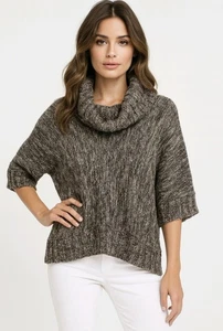 INC International Concepts Sweater Brown Gray Metallic Cowl 3/4 Sleeve Size S - Picture 1 of 10
