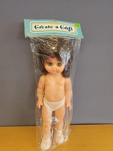 Vtg. Create-A-Craft Doll Brown Hair Blinking Blue Eyes Shoes Socks Panties NOS - Picture 1 of 8