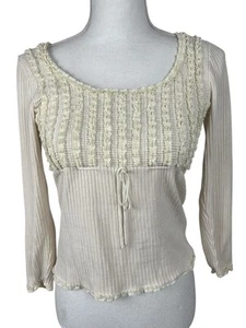Bandolino Womens Y2K Style Top Embroidered 3/4 Sleeve Cream Knit Top - Picture 1 of 15