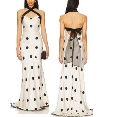 NEW FOR LOVE AND LEMONS DOROTHY DOT GOWN DRESS IN CREAM & BLACK SIZE L - Image 1 of 4