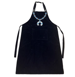 Burton Black Velour Velvet Apron Native American Southwest Turquoise Pocket - Picture 1 of 15