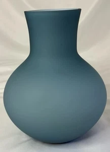 Pottery Barn Vase Frosted Glass Blue Satin Cased 10” Tall - Picture 1 of 16